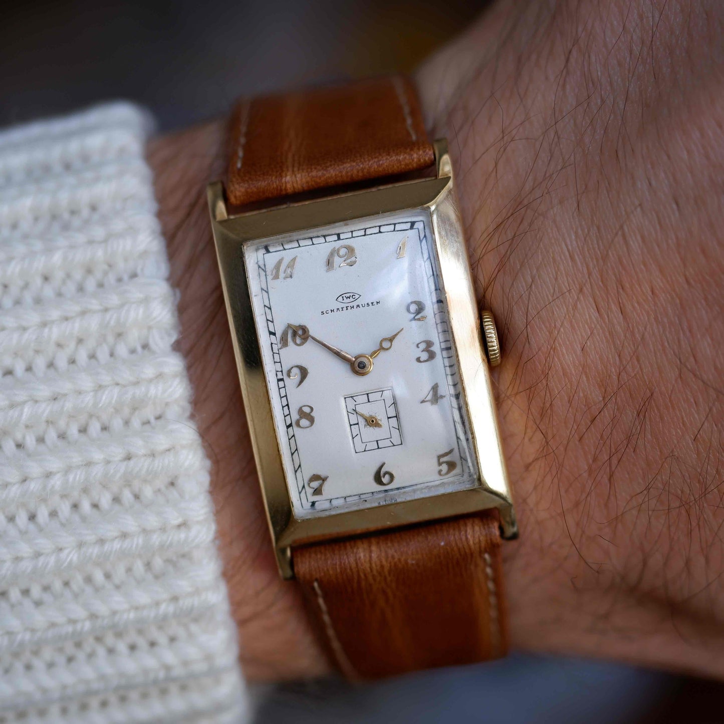 Vintage IWC Tank 14k Gold Watch 30s Mechanical Small Second White Dial