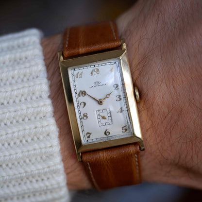 Vintage IWC Tank 14k Gold Watch 30s Mechanical Small Second White Dial