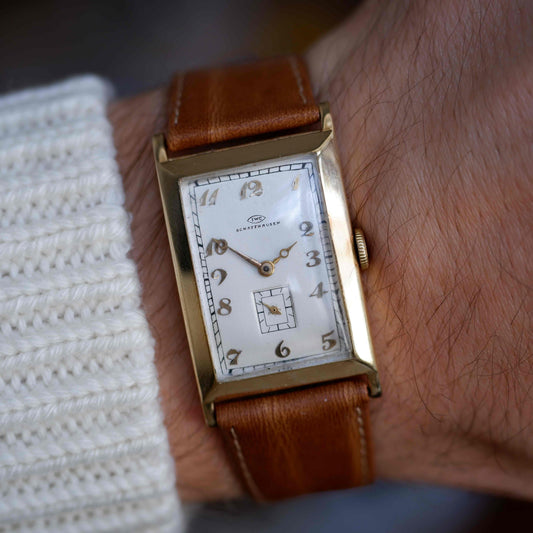 Vintage IWC Tank 14k Gold Watch 30s Mechanical Small Second White Dial