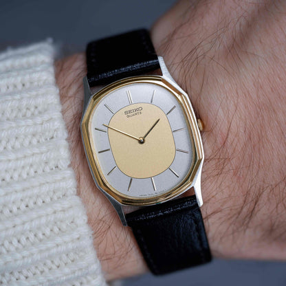 Vintage Seiko Ultra-Thin Dress Watch 80s Two Tone Dial Quartz