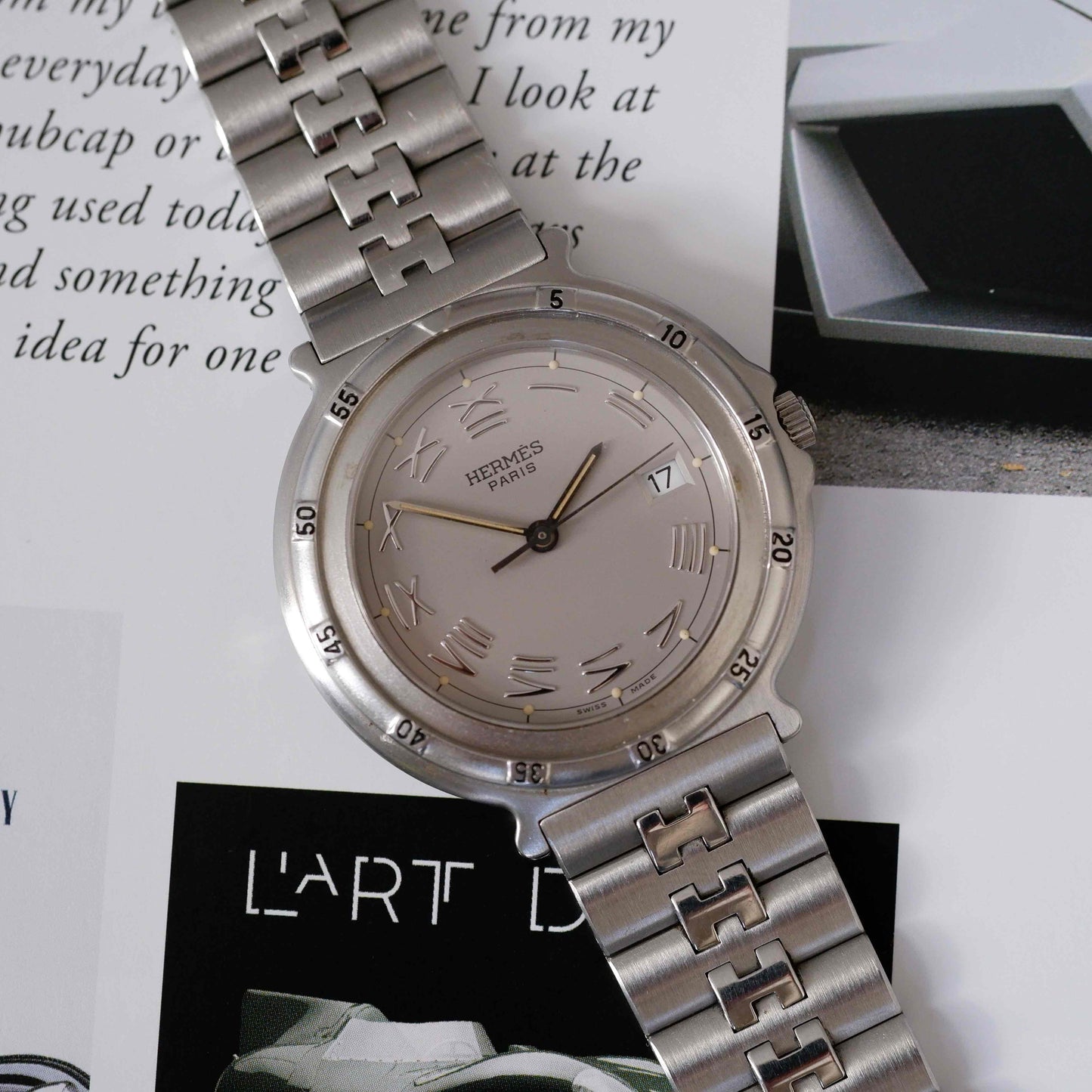 Vintage Hermes Clipper Watch Roman Dial 90s