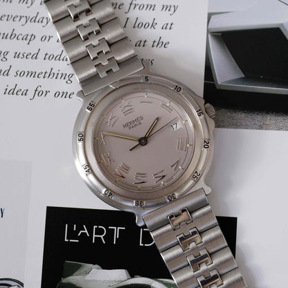 Vintage Hermes Clipper Watch Roman Dial 90s
