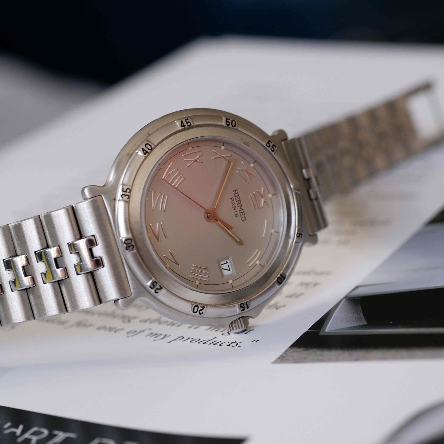 Vintage Hermes Clipper Watch Roman Dial 90s