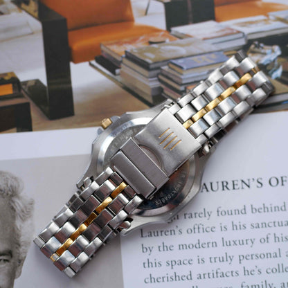 Vintage Michel Herbelin Day-Date Watch 90s Roman Dial Two Tone Quartz