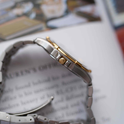 Vintage Michel Herbelin Day-Date Watch 90s Roman Dial Two Tone Quartz