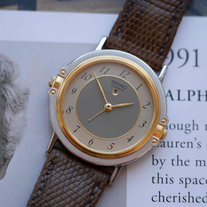 Vintage Seiko Alarm Dress Watch 80s Two-Tone Arabic Numerals Quartz