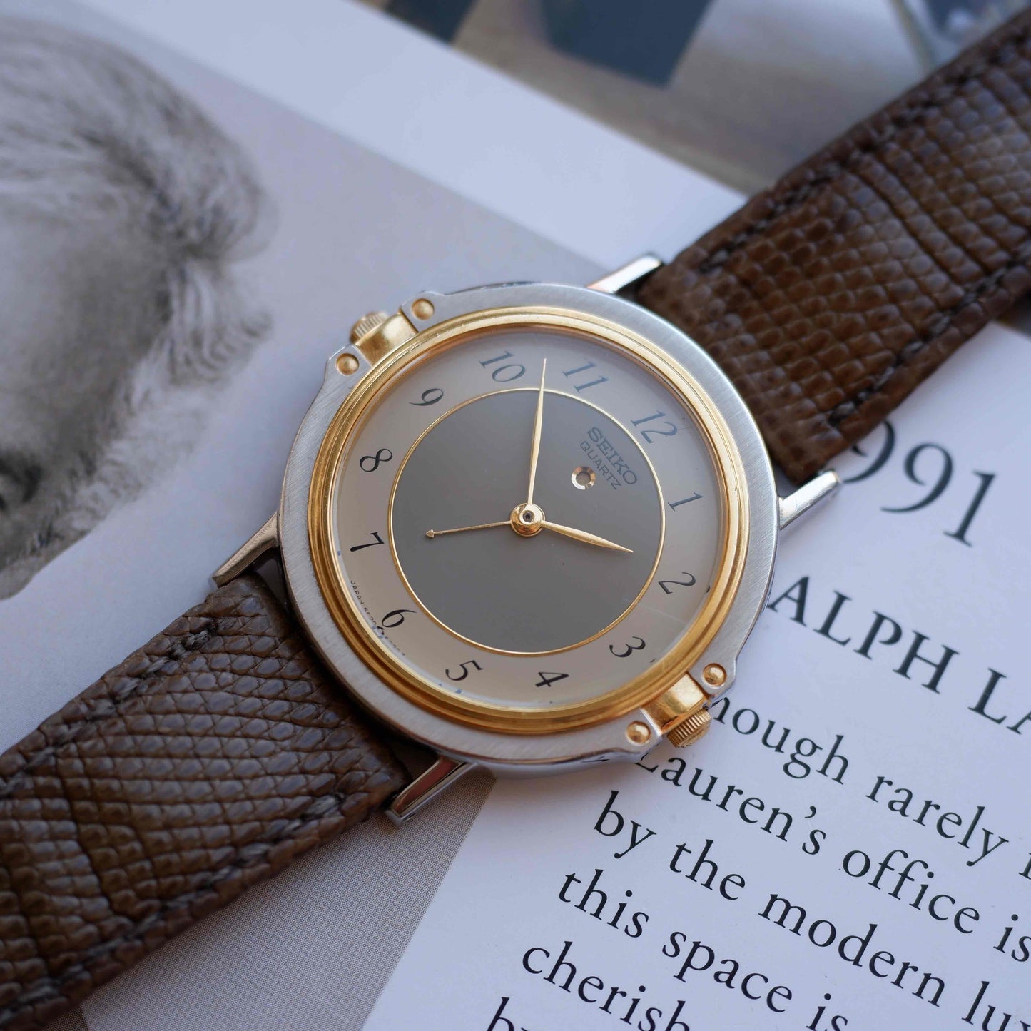 Vintage Seiko Alarm Dress Watch 80s Two-Tone Arabic Numerals Quartz