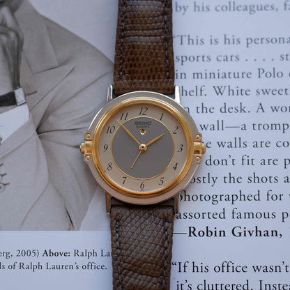 Vintage Seiko Alarm Dress Watch 80s Two-Tone Arabic Numerals Quartz