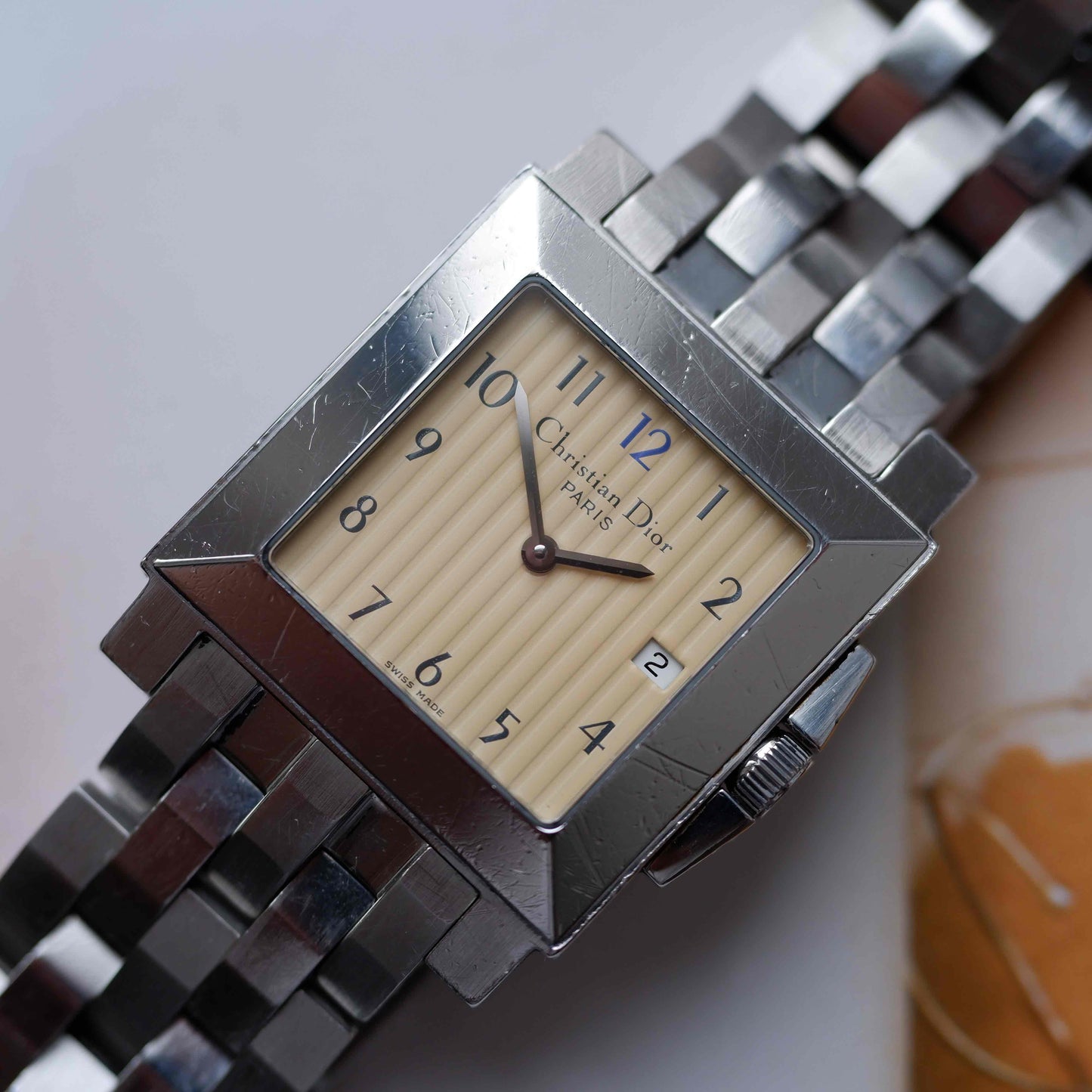 Vintage Dior Monsieur Square Stripe Dial 90s Arabic Numerals Quartz