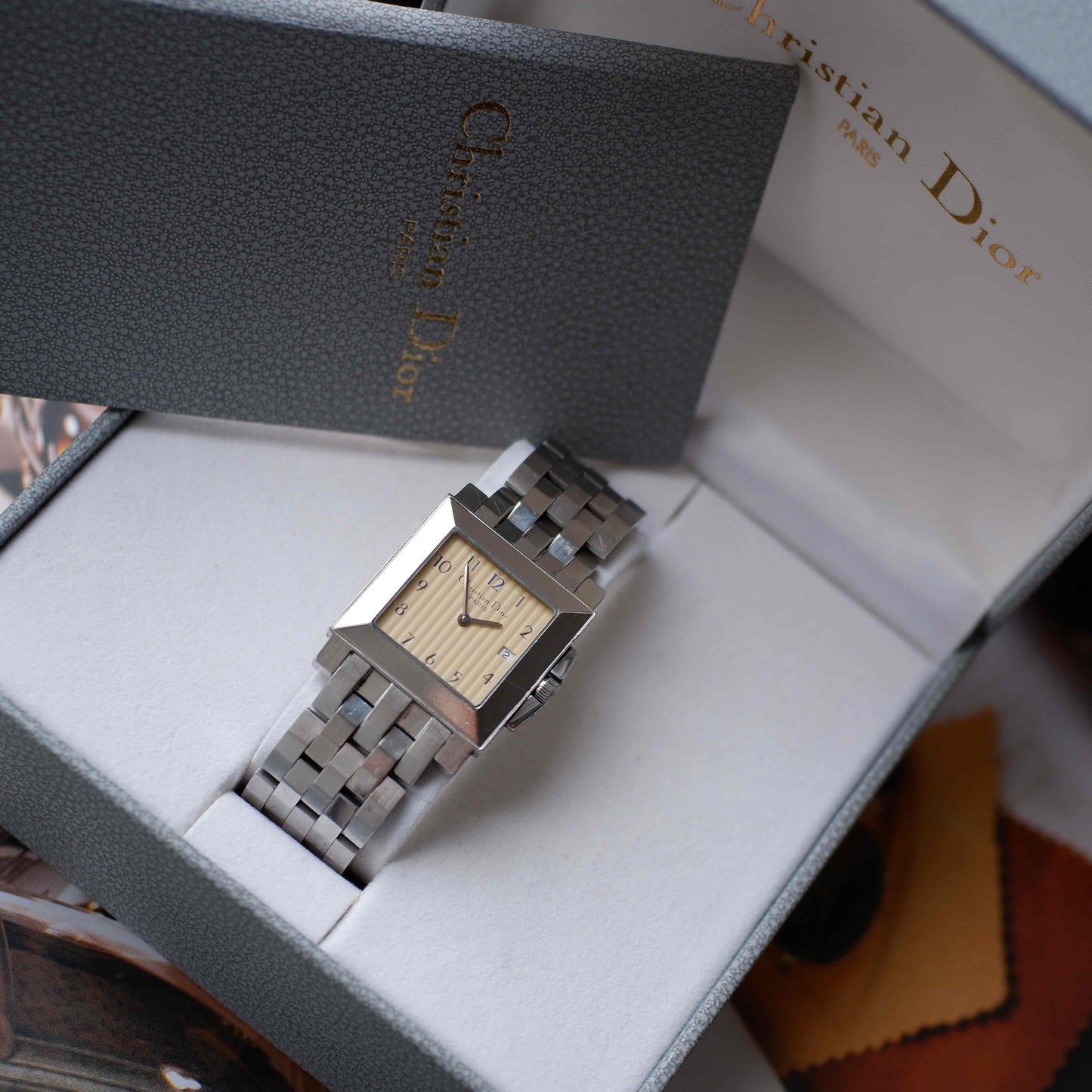 Vintage Dior Monsieur Square Stripe Dial 90s Arabic Numerals Quartz