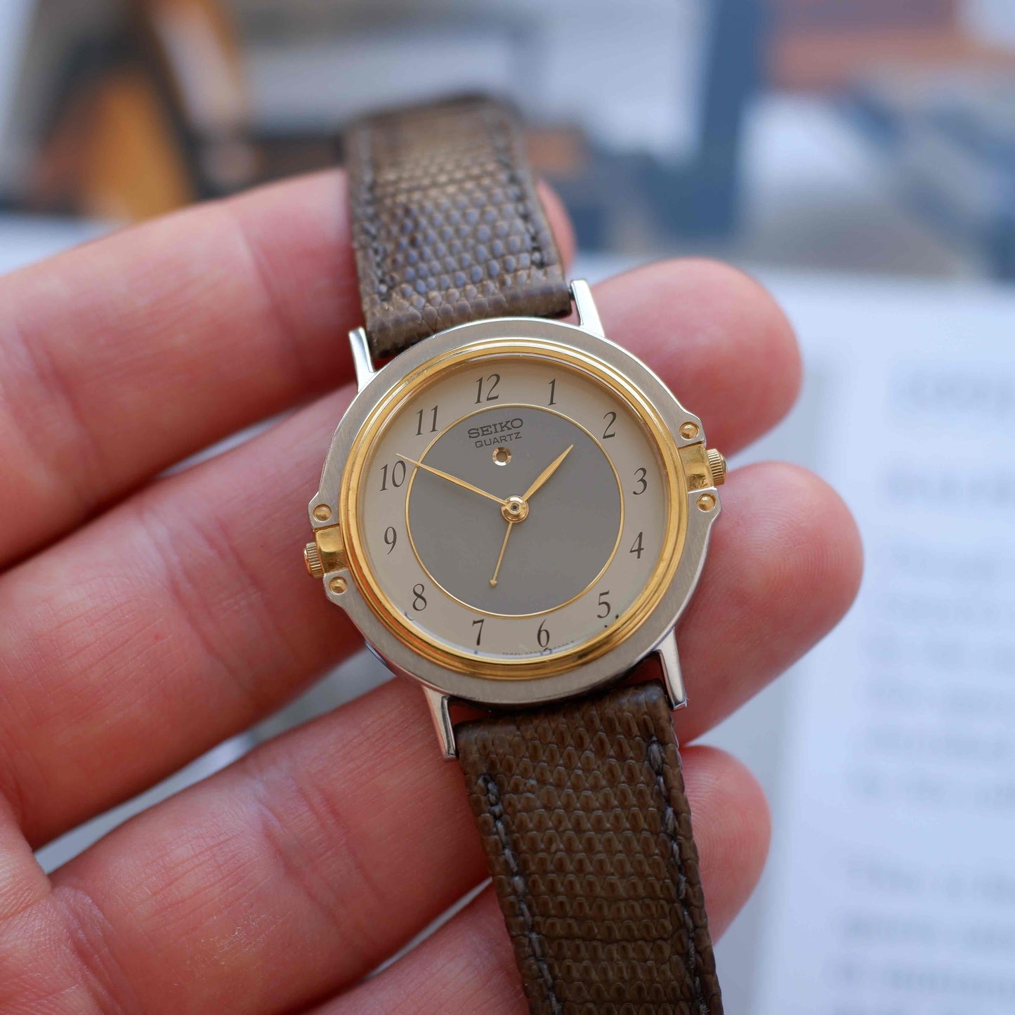 Vintage Seiko Alarm Dress Watch 80s Two-Tone Arabic Numerals Quartz