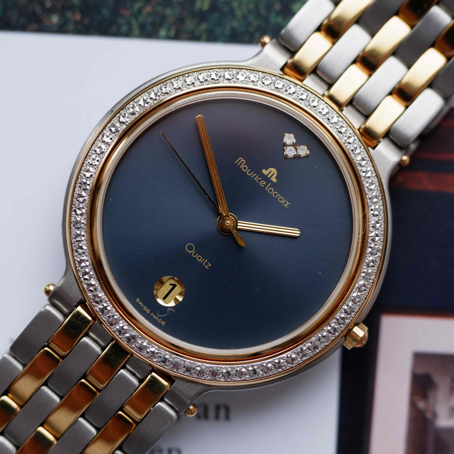 Vintage Maurice Lacroix Midnight Blue Dial 90s Two Tone Golden - NOS