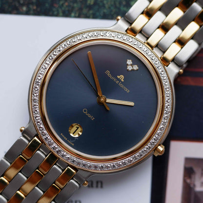 Vintage Maurice Lacroix Midnight Blue Dial 90s Two Tone Golden - NOS