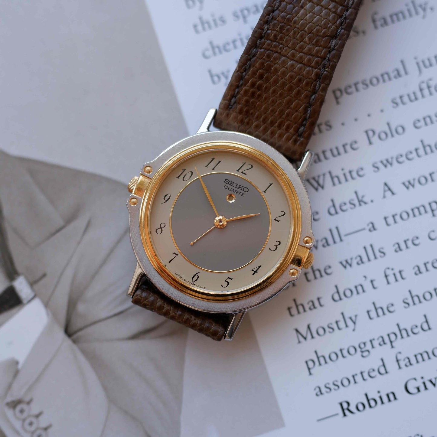 Vintage Seiko Alarm Dress Watch 80s Two-Tone Arabic Numerals Quartz