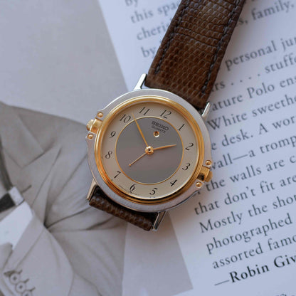 Vintage Seiko Alarm Dress Watch 80s Two-Tone Arabic Numerals Quartz