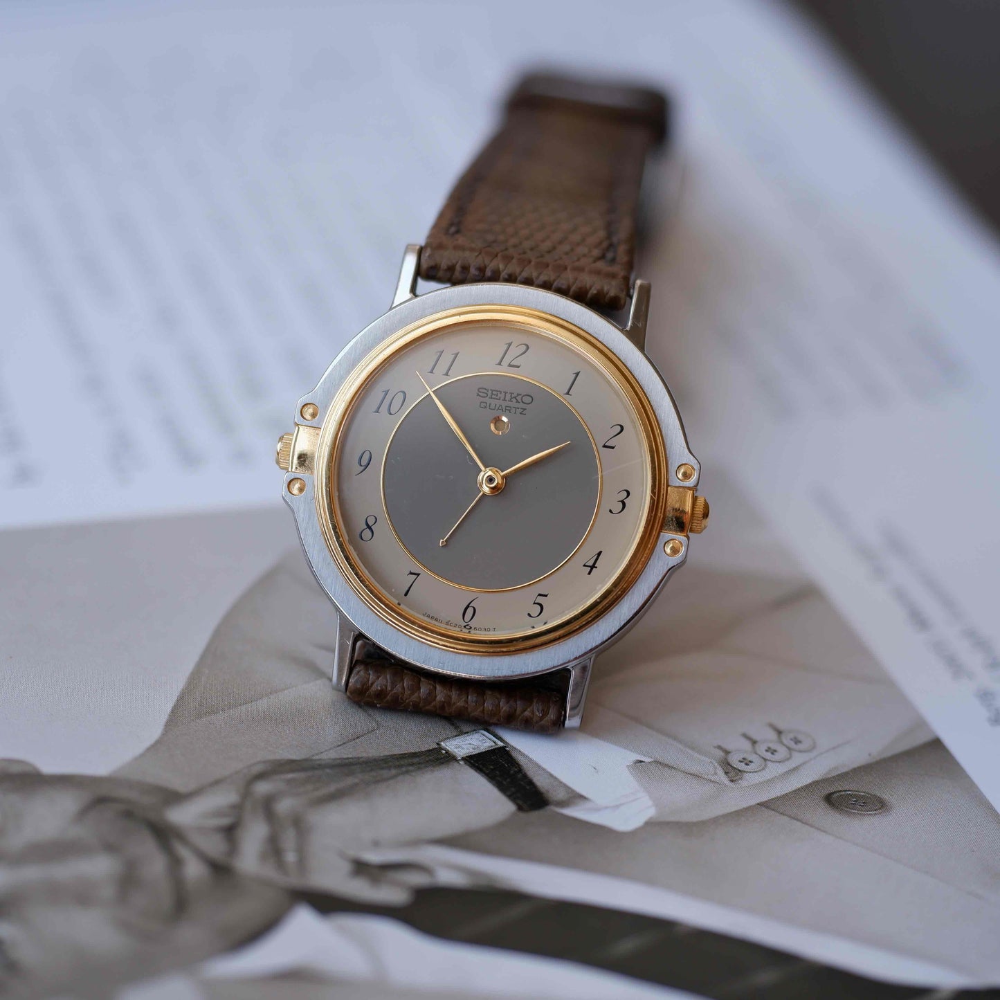 Vintage Seiko Alarm Dress Watch 80s Two-Tone Arabic Numerals Quartz
