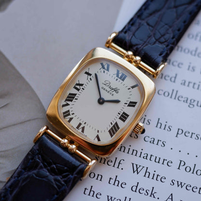 Vintage Dreffa Tank Dress Watch Articulated Lugs Mechanical Golden White Roman Dial