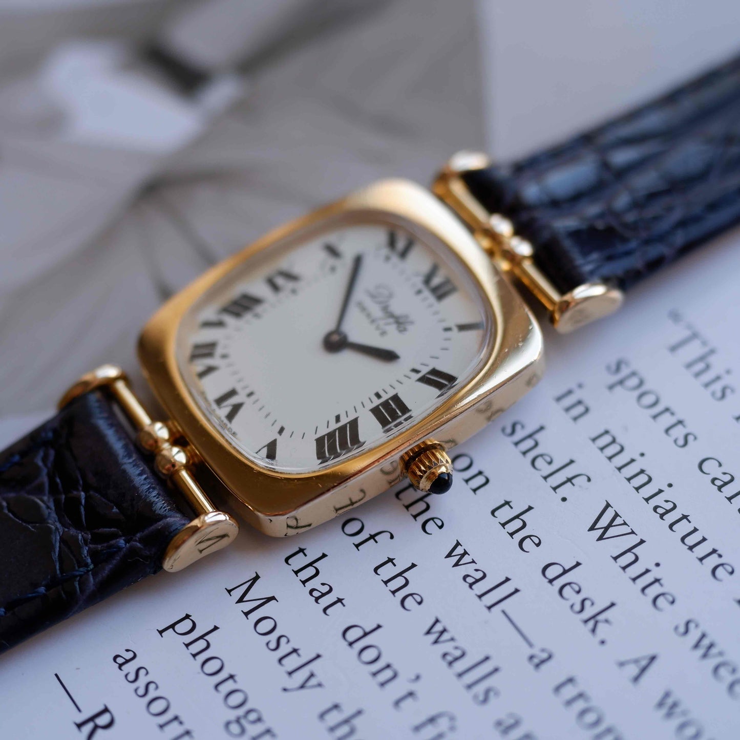 Vintage Dreffa Tank Dress Watch Articulated Lugs Mechanical Golden White Roman Dial
