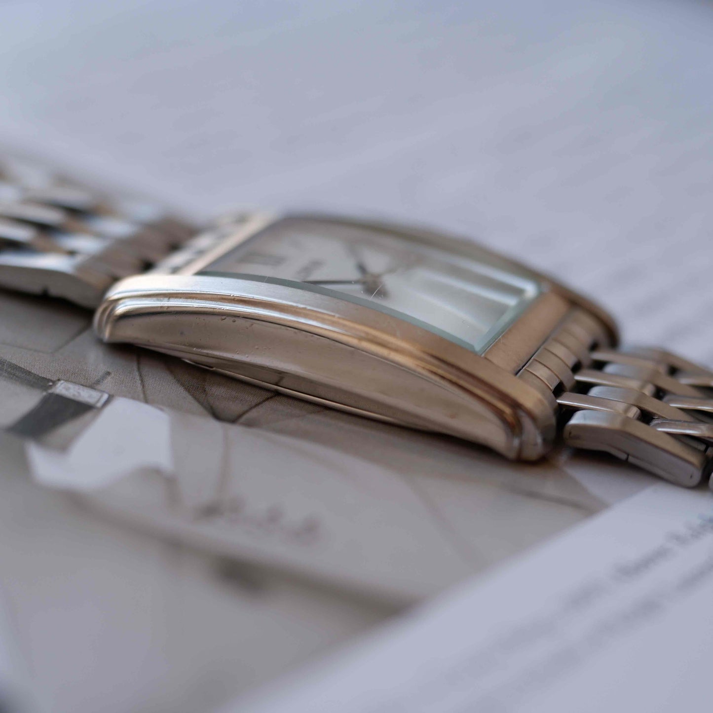 Vintage Lorus Tank White Roman Dial Date and Steel Bracelet 90s