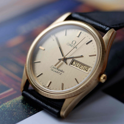 Vintage Omega Seamaster Golden 70s Engine-Turned Bezel Quartz – MINT