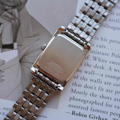 Vintage Lorus Tank White Roman Dial Date and Steel Bracelet 90s