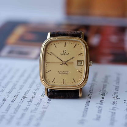 Vintage Omega Seamaster Tank Gold Champagne Dial 80s Quartz