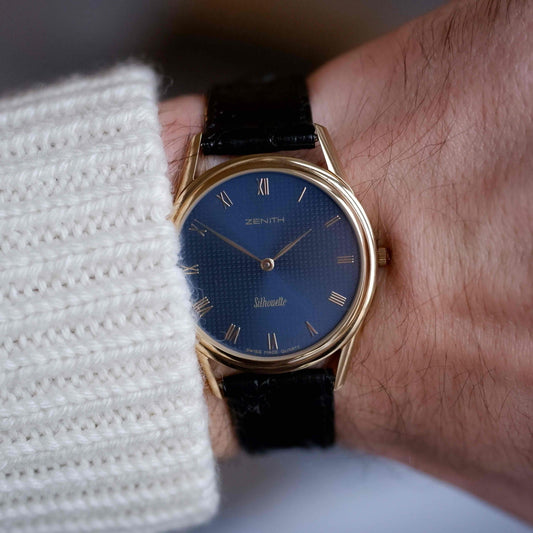 Vintage Zenith Dress Style Blue Guilloche Quartz 90s NOS