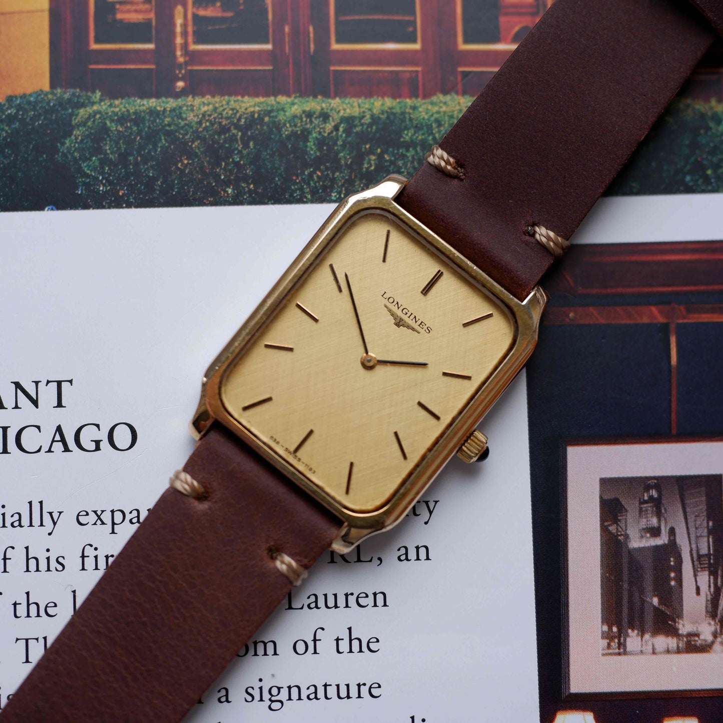 Vintage Longines Mechanical 70s Tank Gold Linen Dial Swiss