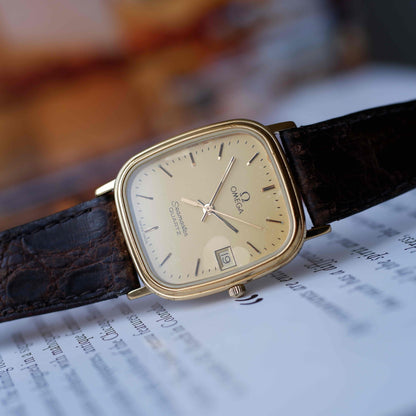 Vintage Omega Seamaster Tank Gold Champagne Dial 80s Quartz