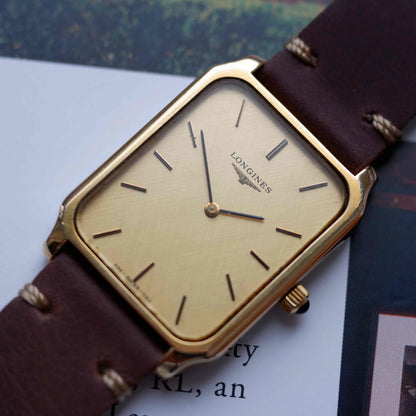 Vintage Longines Mechanical 70s Tank Gold Linen Dial Swiss