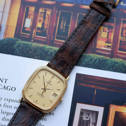 Vintage Omega Seamaster Tank Gold Champagne Dial 80s Quartz