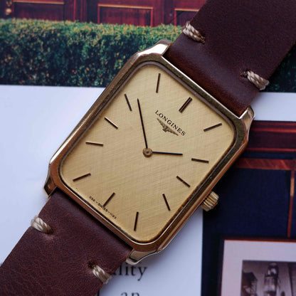 Vintage Longines Mechanical 70s Tank Gold Linen Dial Swiss