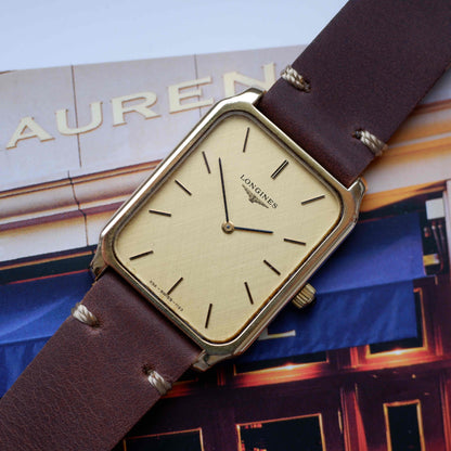 Vintage Longines Mechanical 70s Tank Gold Linen Dial Swiss