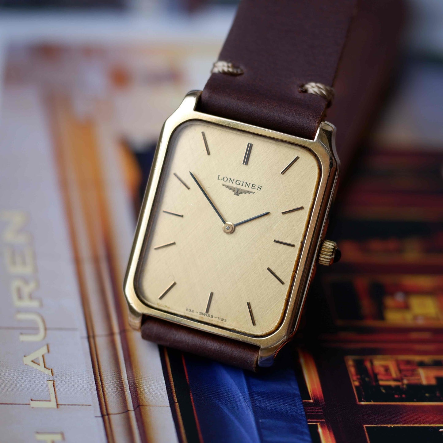 Vintage Longines Mechanical 70s Tank Gold Linen Dial Swiss