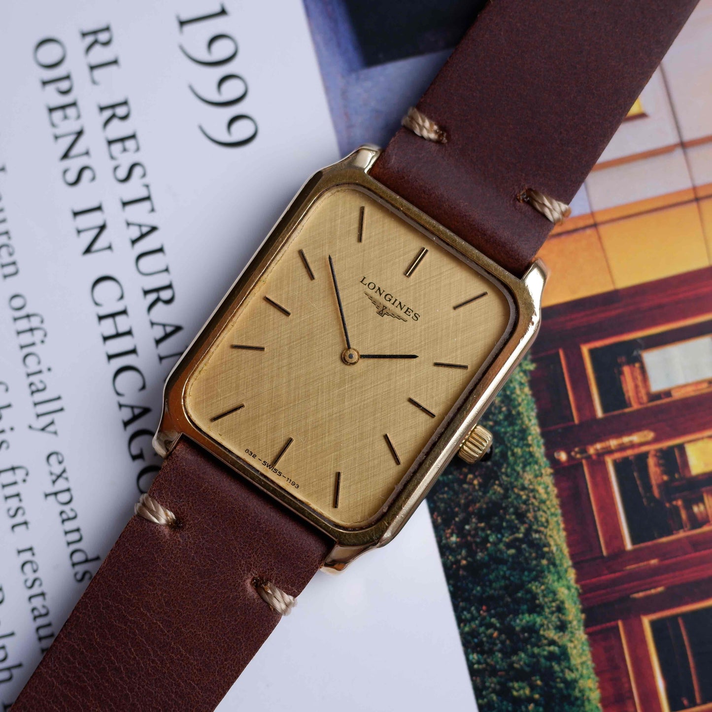 Vintage Longines Mechanical 70s Tank Gold Linen Dial Swiss