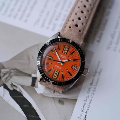 Vintage Sandoz 70s Skin Diver Automatic Orange Dial Date MINT