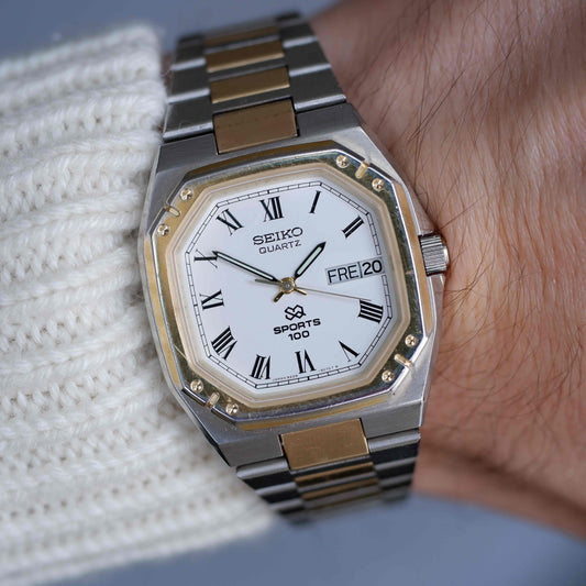 Vintage Seiko SQ 100 Ref. 8229-5030 Day and Date Quartz Two Tone from the 80s
