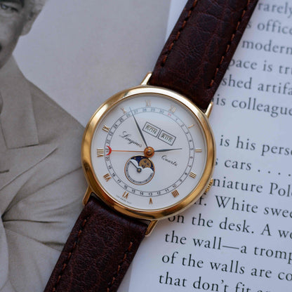 Vintage Longines Moonphase Charleston Ref. 5221 Triple Calendar 90s Golden