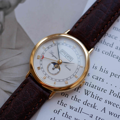 Vintage Longines Moonphase Charleston Ref. 5221 Triple Calendar 90s Golden