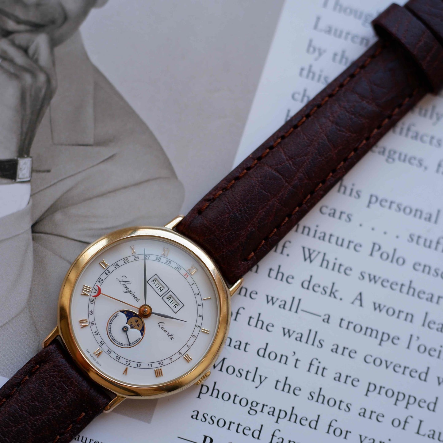Vintage Longines Moonphase Charleston Ref. 5221 Triple Calendar 90s Golden