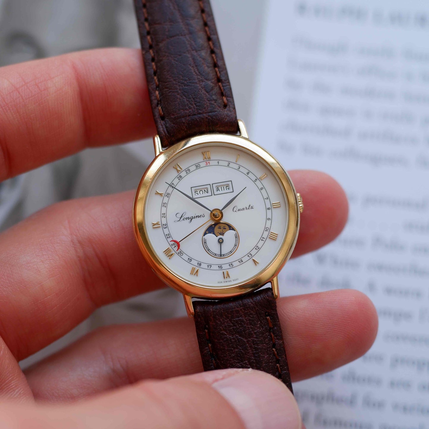 Vintage Longines Moonphase Charleston Ref. 5221 Triple Calendar 90s Golden