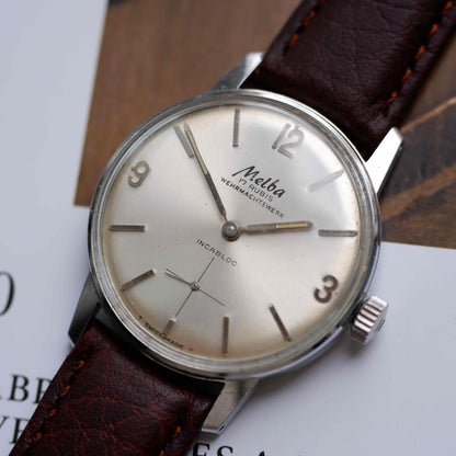 Vintage Melba Dress Watch 60s Mechanical White Sunburst Dial