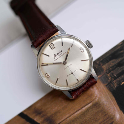 Vintage Melba Dress Watch 60s Mechanical White Sunburst Dial