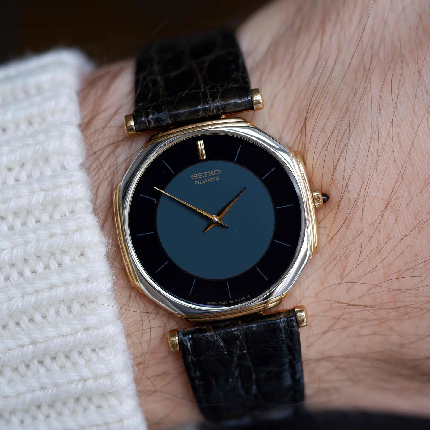 Vintage Seiko Slimline 80s Gold Two-Tone Midnight Blue Dial - NOS