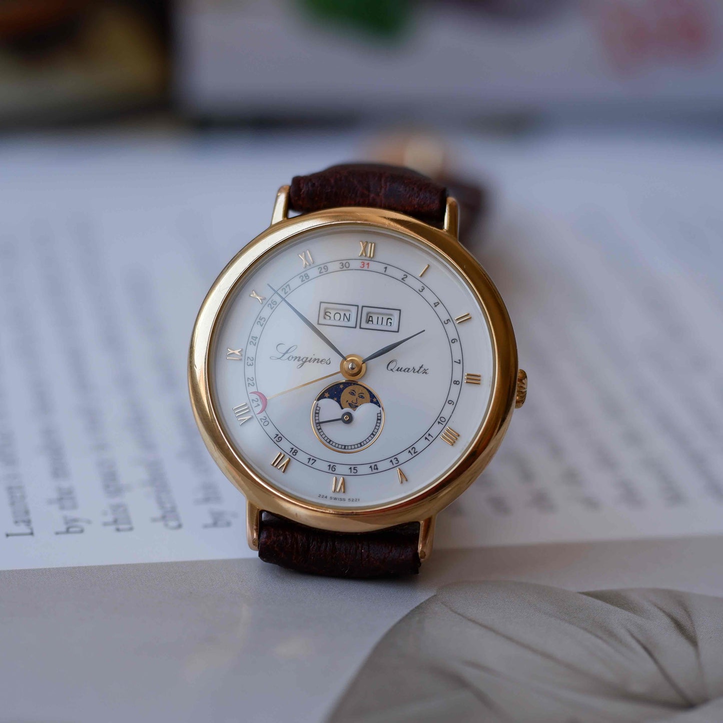 Vintage Longines Moonphase Charleston Ref. 5221 Triple Calendar 90s Golden