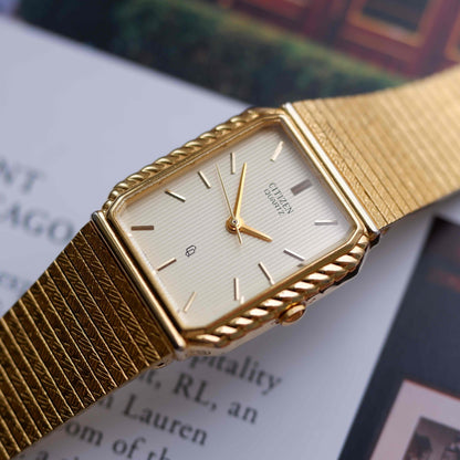 Vintage Citizen Tank Style Gold with Champagne Stripe Dial 80s