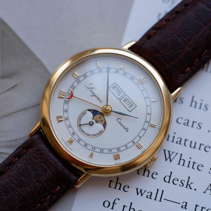 Vintage Longines Moonphase Charleston Ref. 5221 Triple Calendar 90s Golden