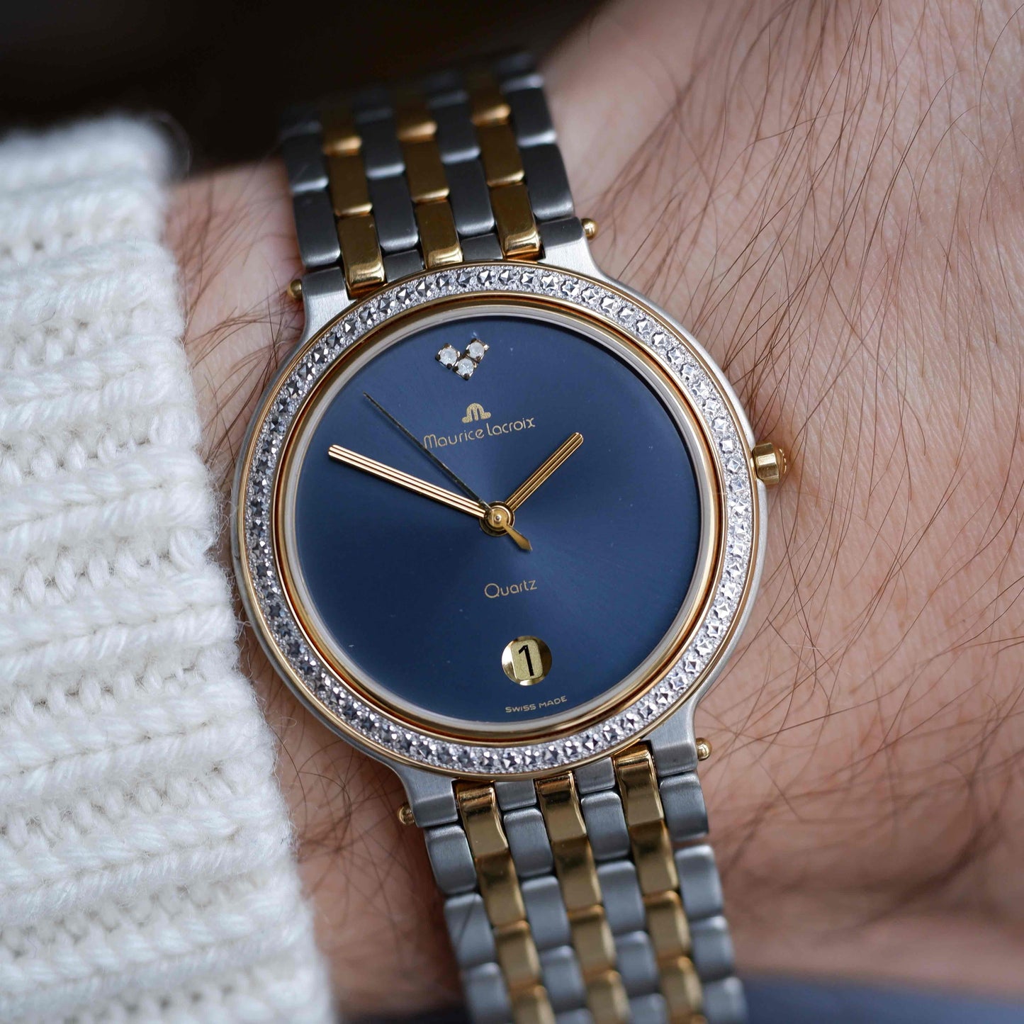 Vintage Maurice Lacroix Midnight Blue Dial 90s Two Tone Golden - NOS