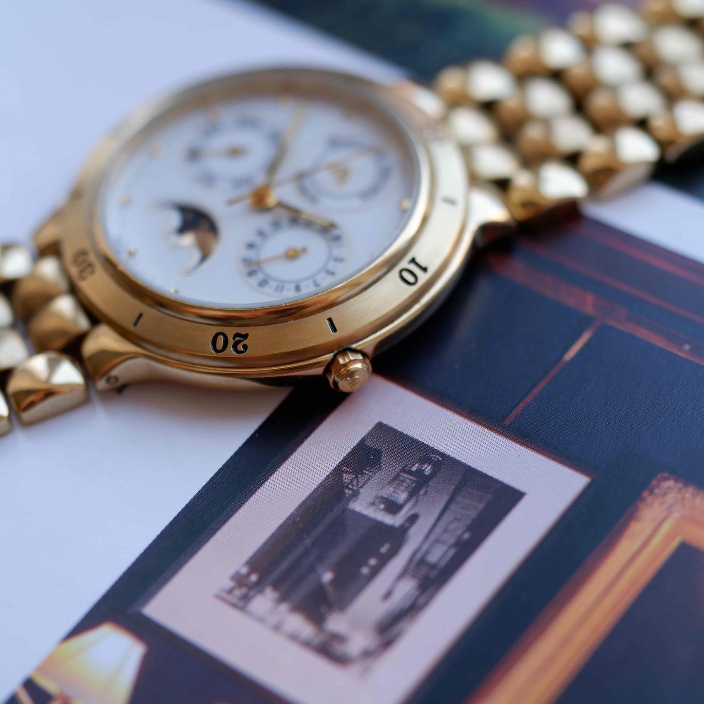 Vintage Maurice Lacroix Moon Phase Golden Day-Date Subdial 90s Quartz