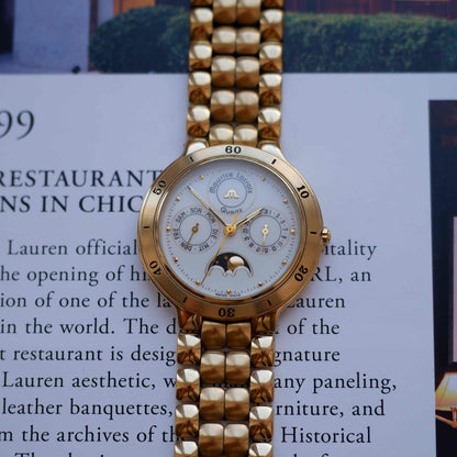 Vintage Maurice Lacroix Moon Phase Golden Day-Date Subdial 90s Quartz